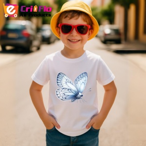 Tricou Fluture alb cu nuante gri design elegant in tonuri neutre Copii | Dama | Barbat Barbat