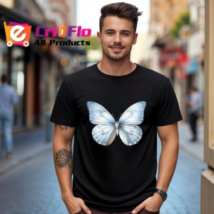 Tricou Fluture alb cu nuante pastel albastre aspect aerian Copii | Dama | Barbat, negru - Img 6
