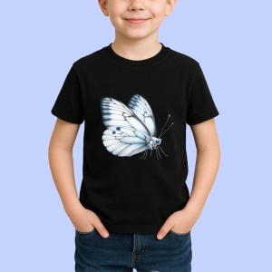 Tricou Fluture alb sidefat cu aripi rotunjite simplu si delicat Copii | Dama | Barbat, negru - Img 3