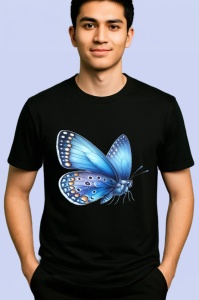 Tricou Fluture albastru cu aripi deschise si buline elegante Copii | Dama | Barbat, negru - Img 2