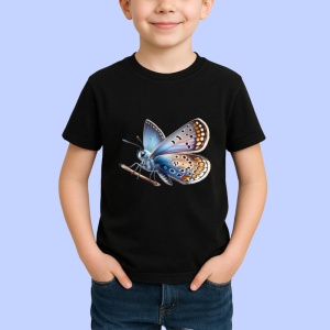 Tricou Fluture albastru cu maro si detalii pe frunza Copii | Dama | Barbat, negru