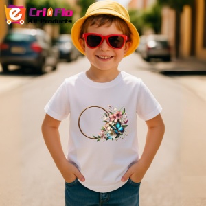 Tricou Fluture albastru pe coronita florala stil romantic decorativ Copii | Dama | Barbat Barbat