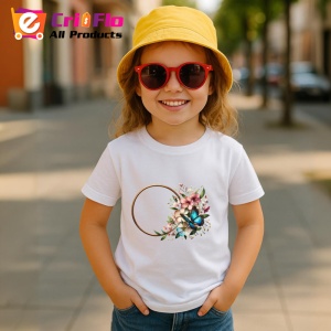 Tricou Fluture albastru pe coronita florala stil romantic decorativ Copii | Dama | Barbat Barbat - Img 11