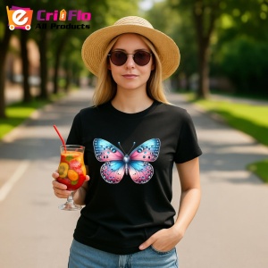 Tricou Fluture albastru si roz cu buline simetrice pastelate Copii | Dama | Barbat, negru - Img 11