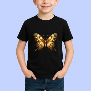 Tricou Fluture auriu cu puncte negre stil regal elegant Copii | Dama | Barbat, negru - Img 3