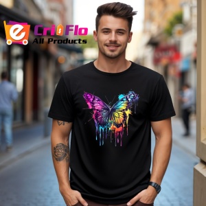 Tricou Fluture colorat in stil pop art fundal alb Copii | Dama | Barbat, culoare negru - Img 5