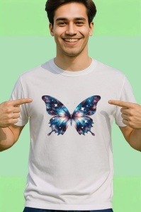 Tricou Fluture galaxie cu efect cosmic in nuante de albastru Copii | Dama | Barbat Barbat - Img 2