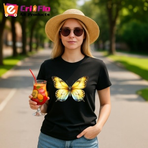 Tricou Fluture galben si alb cu margini negre stil simplu elegant Copii | Dama | Barbat Barbat - Img 22