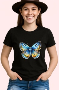 Tricou Fluture galben si albastru cu buline elegante design retro Copii | Dama | Barbat Barbat - Img 6
