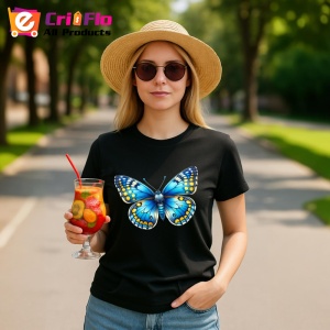 Tricou Fluture galben si albastru intens cu buline simetrice Copii | Dama | Barbat Barbat