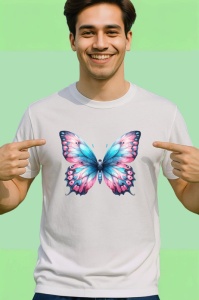 Tricou Fluture in degrade roz si albastru pastelat armonios Copii | Dama | Barbat Barbat - Img 2