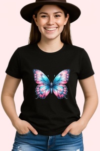 Tricou Fluture in degrade roz si albastru pastelat armonios Copii | Dama | Barbat Barbat