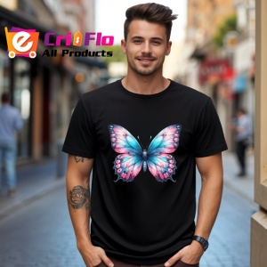 Tricou Fluture in degrade roz si albastru pastelat armonios Copii | Dama | Barbat Barbat - Img 17