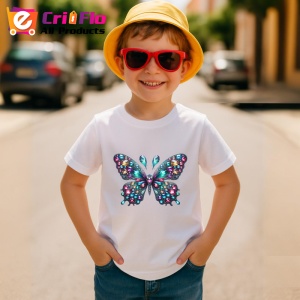 Tricou Fluture multicolor cu detalii stralucitoare si festonari Copii | Dama | Barbat Barbat - Img 14