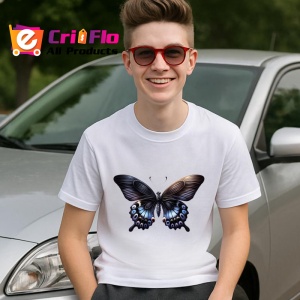 Tricou Fluture negru cu alb si accente florale contrast puternic Copii | Dama | Barbat Barbat - Img 9