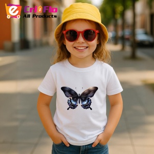 Tricou Fluture negru cu alb si accente florale contrast puternic Copii | Dama | Barbat Barbat - Img 15