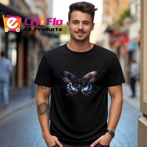 Tricou Fluture negru cu alb si accente florale contrast puternic Copii | Dama | Barbat Barbat - Img 18