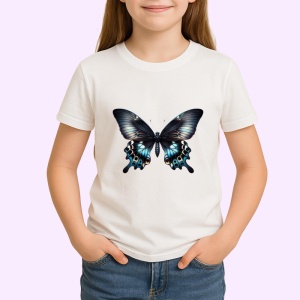 Tricou Fluture negru cu albastru pe margini design elegant Copii | Dama | Barbat Barbat - Img 4