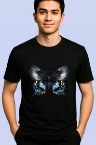 Tricou Fluture negru cu albastru pe margini design elegant Copii | Dama | Barbat Barbat - Img 5