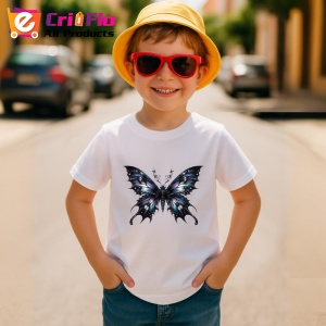 Tricou Fluture negru elegant cu accente roz si alb sidefat Copii | Dama | Barbat Barbat - Img 13