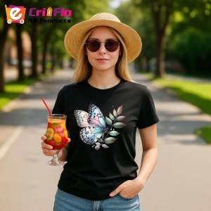 Tricou Fluture pastel albastru si roz pe frunze bej Copii | Dama | Barbat Barbat - Img 22