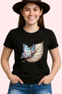 Tricou Fluture pastel pe frunza uscata design elegant natural Copii | Dama | Barbat Barbat - Img 7