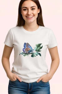 Tricou Fluture pe frunza verde compozitie botanica realista Copii | Dama | Barbat Barbat - Img 3