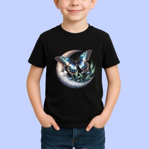 Tricou Fluture pe luna si flori albe stil mistic si feminin Copii | Dama | Barbat Barbat - Img 6