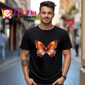 Tricou Fluture portocaliu cu degrade auriu grafica calda Copii | Dama | Barbat Barbat - Img 18