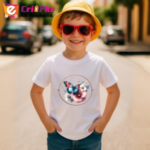 Tricou Fluture portocaliu in cerc cu flori roz compozitie romantica Copii | Dama | Barbat Barbat - Img 14