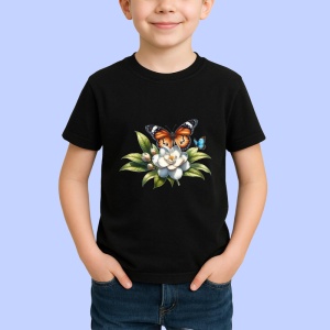 Tricou Fluture portocaliu pe floare alba stil floral delicat Copii | Dama | Barbat Barbat - Img 6