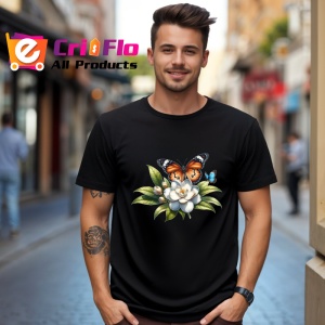 Tricou Fluture portocaliu pe floare alba stil floral delicat Copii | Dama | Barbat Barbat - Img 18