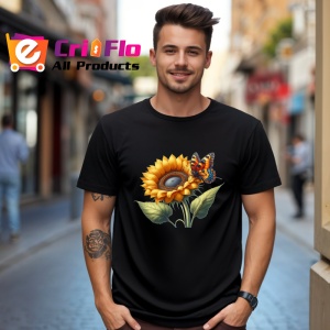 Tricou Fluture portocaliu pe floare de floarea soarelui desen rustic Copii | Dama | Barbat Barbat - Img 18