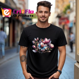 Tricou Fluture portocaliu pe flori de magnolie compozitie botanica Copii | Dama | Barbat Barbat - Img 17