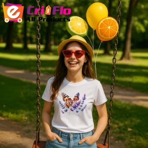 Tricou Fluture portocaliu pe lavanda detaliu floral delicat Copii | Dama | Barbat Barbat - Img 11