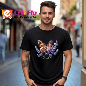 Tricou Fluture portocaliu pe lavanda detaliu floral delicat Copii | Dama | Barbat Barbat - Img 17