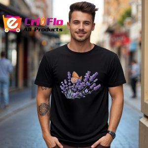Tricou Fluture portocaliu pe lavanda grafica florala calma si eleganta Copii | Dama | Barbat Barbat - Img 18