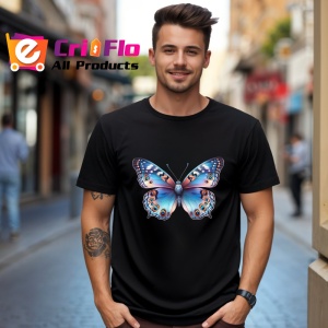 Tricou Fluture portocaliu si albastru pastel design modern Copii | Dama | Barbat Barbat - Img 17