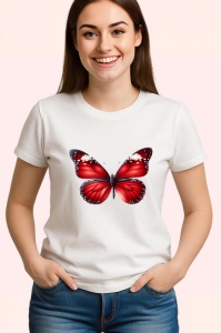 Tricou Fluture rosu cu detalii albe design elegant intens Copii | Dama | Barbat Barbat - Img 3