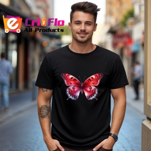 Tricou Fluture rosu cu negru pe fundal alb stil clasic Copii | Dama | Barbat Barbat - Img 17