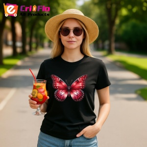 Tricou Fluture rosu intens cu accente negre design dramatic Copii | Dama | Barbat Barbat