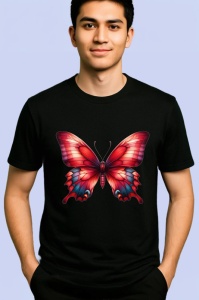 Tricou Fluture rosu intens cu margini negre in degrade Copii | Dama | Barbat Barbat - Img 5
