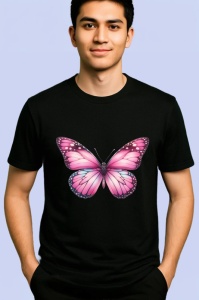 Tricou Fluture roz cu buline negre si degrade alb decorativ Copii | Dama | Barbat Barbat - Img 5