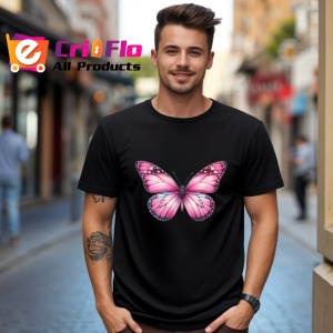 Tricou Fluture roz cu buline negre si degrade alb decorativ Copii | Dama | Barbat Barbat - Img 18