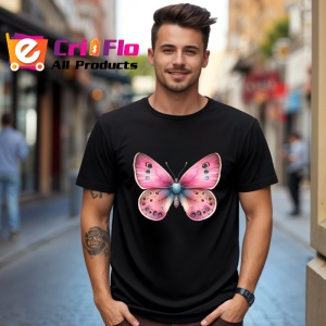 Tricou Fluture roz cu corp turcoaz grafica delicata si jucausa Copii | Dama | Barbat Barbat - Img 17