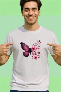 Tricou Fluture roz cu flori de primavara design elegant Copii | Dama | Barbat Barbat - Img 2