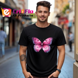 Tricou Fluture roz cu violet si model floral decorativ Copii | Dama | Barbat Barbat - Img 17