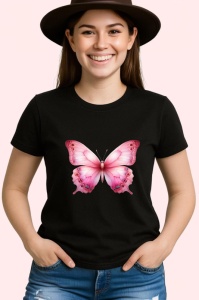 Tricou Fluture roz pal cu detalii in degrade pastel feminin Copii | Dama | Barbat Barbat - Img 7