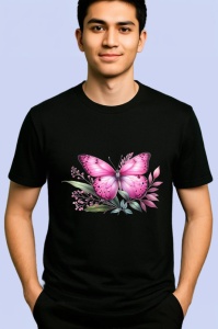 Tricou Fluture roz pe crenguta cu frunze stil feminin delicat Copii | Dama | Barbat Barbat - Img 5