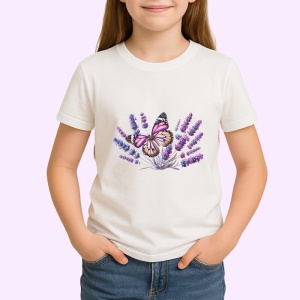 Tricou Fluture roz pe lavanda compozitie feminina calma Copii | Dama | Barbat Barbat - Img 3